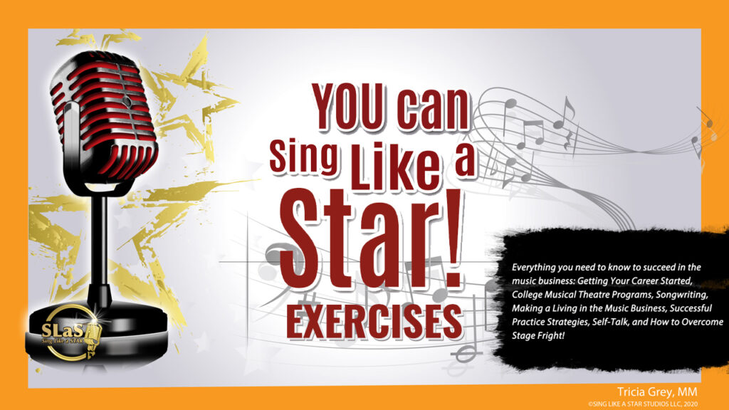 Red and black microphone with text: "You Can Sing Like a Star! Online Singing Exercises" and music business topics listed.